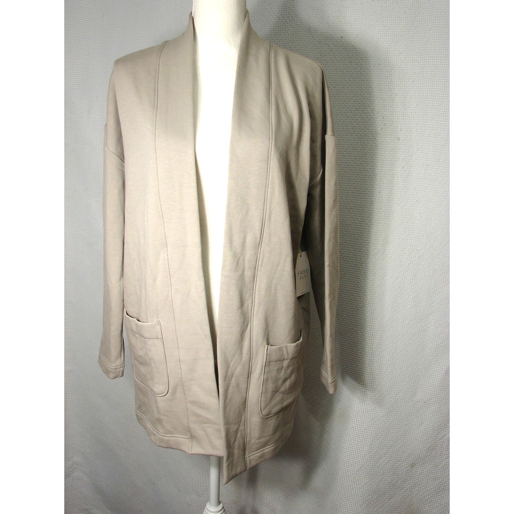 New Free Fly Bamboo Thermal Fleece Cardigan Open Front Beige Size XL Outdoor